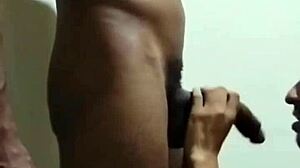 brazilian babe swallows 26cm black cock at gloryhole with delight