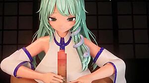 sanae gives a cute paizuri with big tits in 3d hentai anime.