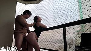 Cute Housewife Slut Sucks Big Cock and Screws on Balcony