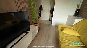 Horny Stepmom in Ripped Leggings Craves Quick Bathroom Fuck