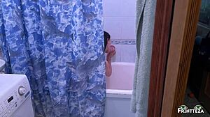 stepson spies on stepmom showering, then she sucks and gets creampied