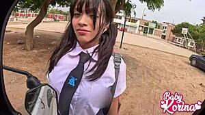 Peruano Picks Up Schoolgirl Slut in Mototaxi for Outdoor Suck Action