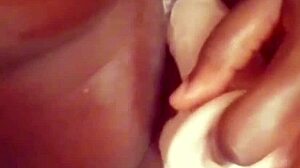 Ebony girl rips clothes and uses dildo for dripping orgasm 😍