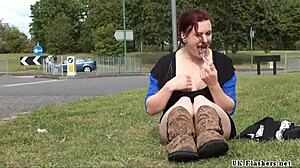 Public Amateur Exhibitionist Isabel Dean Flashes Shaved Pussy While Toying To Orgasm