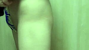 gorgeous gold leotard babe trains with long anal plug, wow!