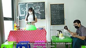 Yo, this Asian girl gets slammed hardcore in her shop!