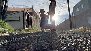 Intense public pussy eating in car