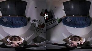in the dark room vr, the redhead gets punished with blowjob and handjob