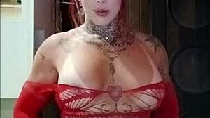 Fitness redhead with tattoos dedicates video to local viewers.