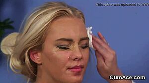 hot babe gets facial blast after intense sucking session