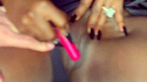 Sexy Black Model Pleasures Herself with Vibrator for White Guy in Steamy Session