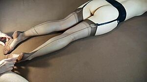 horny milf gets soles massage in nylon stockings with sexy feet tickling