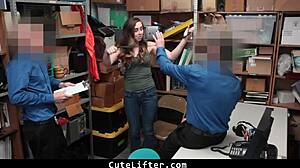 Teen Escorted to Backroom for Guard Interrogation and Fucking