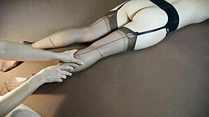 horny milf gets soles massage in nylon stockings with sexy feet tickling