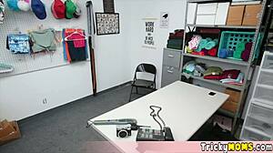 Damn! Blonde milf with huge tits caught shoplifting offers her pussy!