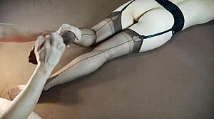 horny milf gets soles massage in nylon stockings with sexy feet tickling