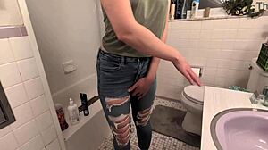 amateur pee desperation hits hard with golden shower on horny girlfriend slut in shower!