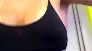 Woman Flashes Wet Pussy And Hard Nipples In Building Gym