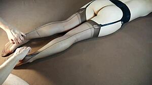 horny milf gets soles massage in nylon stockings with sexy feet tickling