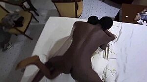 Naughty son surprises hot house girl with sneaky moves in private.