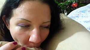 hot milf blew me by christmas tree, got tons of cum