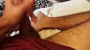 Young skinny amateur jerks huge monster cock intensely in bedroom
