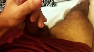 Young skinny amateur jerks huge monster cock intensely in bedroom