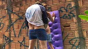 I watched this latina amateur stick her hand in her ass outdoors with toys.