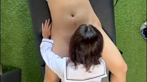 this cute japanese girl got tricked by her masseur into wild action