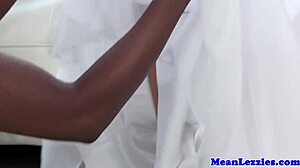 Black lezdom milf pleasures white pussy orally