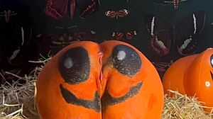 teen gets double creampie in pumpkin patch