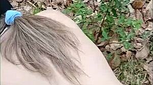 I bound my european amateur whore for doggystyle humiliation and handjob in forest