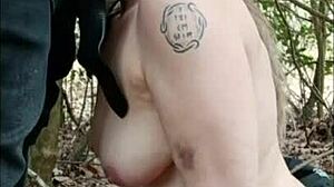 I bound my european amateur whore for doggystyle humiliation and handjob in forest