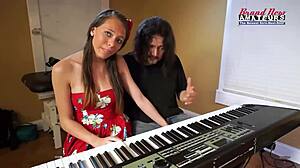 brunette coed cloe sucks cock and gets twat fucked deep with jizz