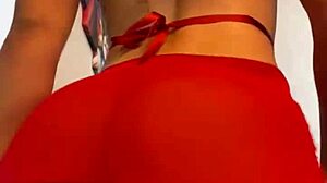 Hot Curly Babe Strips Panties And Twerks In Red Lingerie!