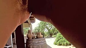 Sensual dildo play outdoors with squirt thrills 😍