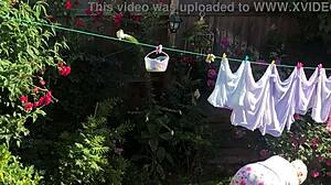 sexy neighbor with big tits and ass shows off saggy tits and feet 😏