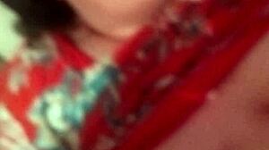 Step mom whispers, 'Johnny, give me that handjob with your big cum!' while teasing her big natural tits in homemade fetish sex.