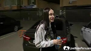 i'm the nerdy babe sucking big cock on the parking lot