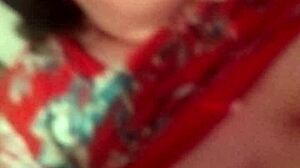 Step mom whispers, 'Johnny, give me that handjob with your big cum!' while teasing her big natural tits in homemade fetish sex.