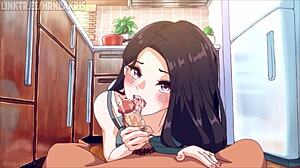 熟女在厨房场景中调皮地口交