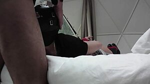 Laura in heels, sexy Latina milf, bound for deepthroat and anal pounding