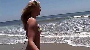 Little Summer flashes natural tits and pussy on the beach for fun.