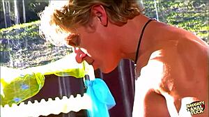 After shower, beautiful bitch gets asshole drilled by handsome stud