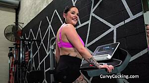 Curvy fitness coach motivates with pussy.