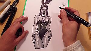 Drawn sexy Latina in latex gets bent over for wild ass action