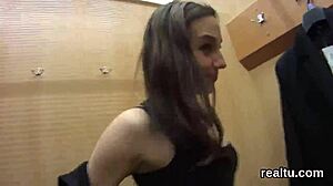 czech teen stripteases in shop gets pov fucked