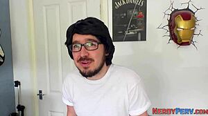 Damn! Busty Brit Sucks Off Dweeb with Skill!