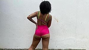 naughty ebony amateur flashes in public, guiding your jerk off till cum inside