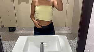 Amateur fingering in public under miniskirt with panties exposed!